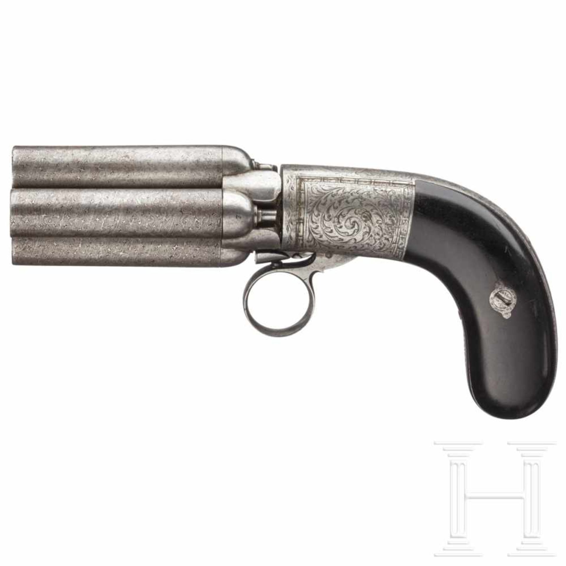 A Belgian Mariette pepperbox revolver, ca. 1840Kal. .45 Blackpowder, Nr. R425, Bündel aus vier - Bild 2 aus 2