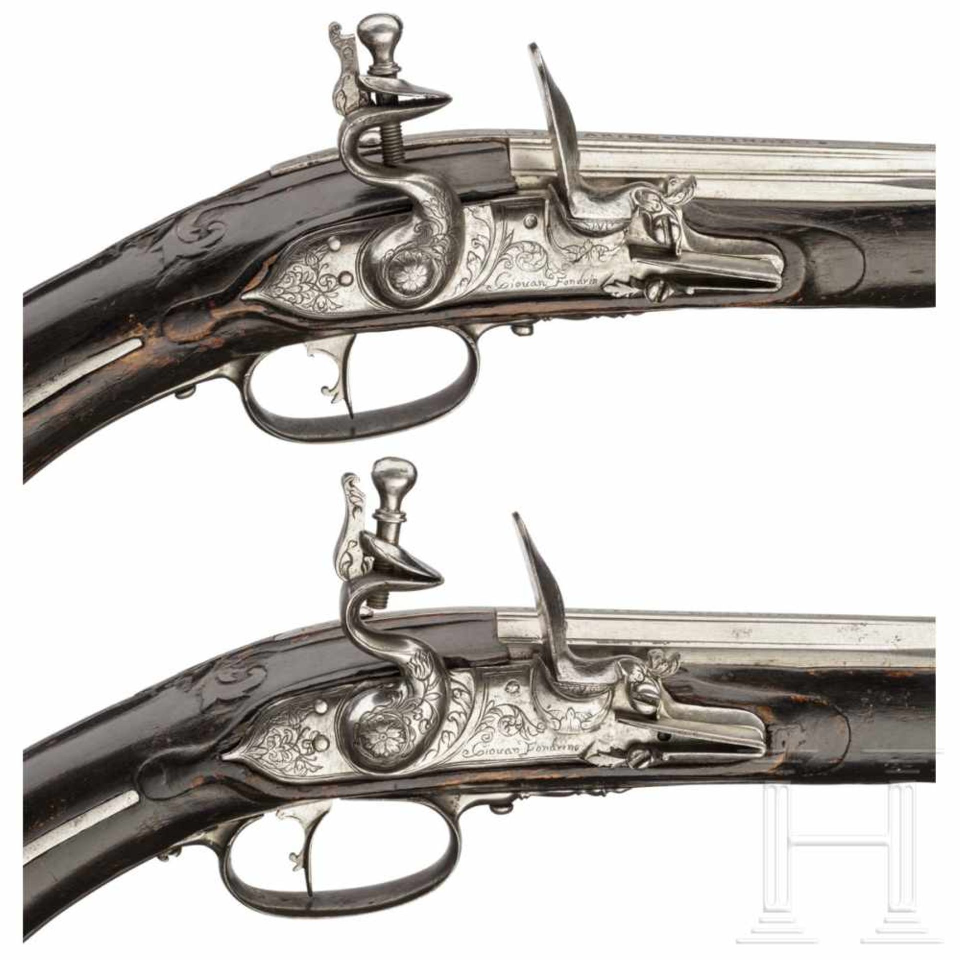 A pair of flintlock pistols, Giovanni Fondrino of Padua, circa 1680The barrels with fluting at the - Bild 5 aus 5