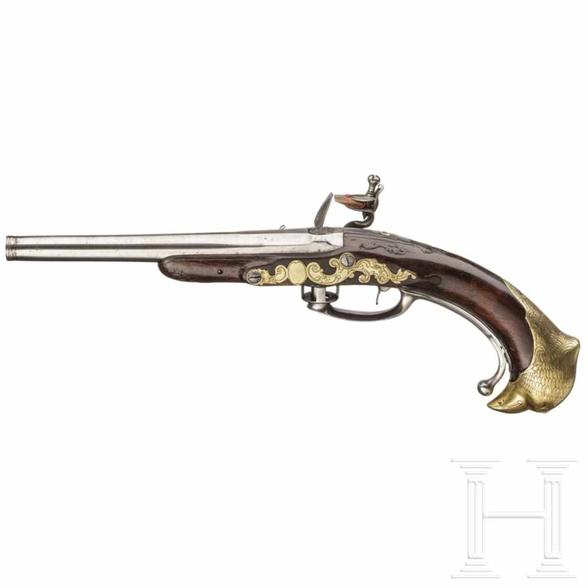 A rare flintlock breechloader pistol, "La Chaumette" system, Brion of Paris, circa 1720/30Two- - Bild 3 aus 8