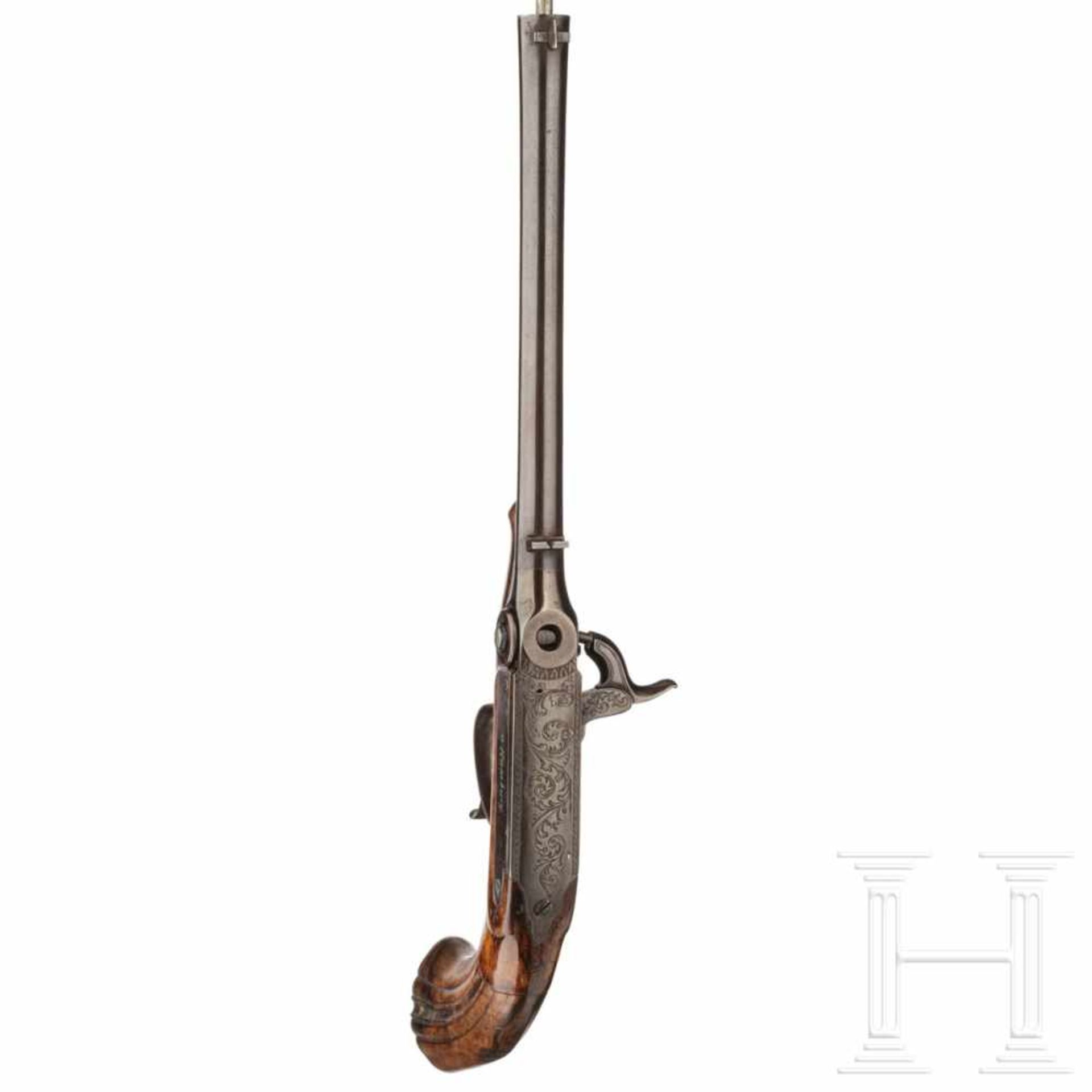 A percussion target pistol, J. D. Hartmann in Hamburg, ca. 1850Round barrel with smooth bore in - Bild 3 aus 3