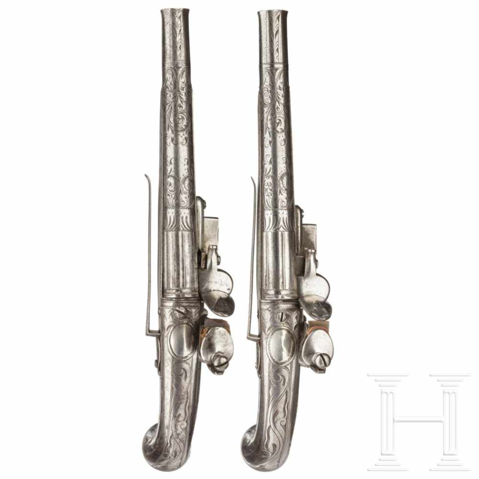 A pair of Scottish all-metal flintlock pistols, Thomas Murdoch, circa 1750The round barrels - Bild 4 aus 6