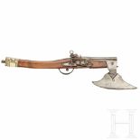 A rare battle axe with integrated flintlock pistol, probably Saxony, 18th centuryThe slightly semi-