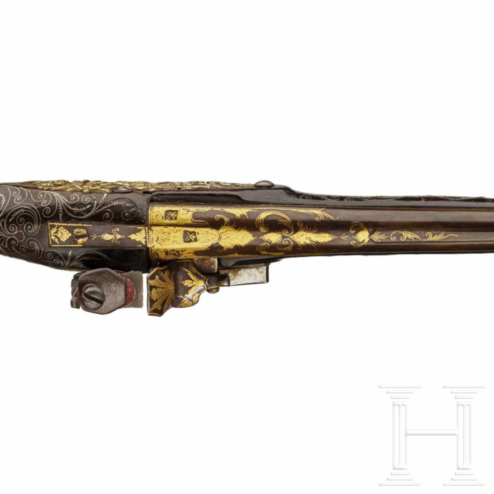 An Ottoman gold-damascened flintlock pistol (Kubur), circa 1800Octagonal to round barrel with smooth - Bild 6 aus 6