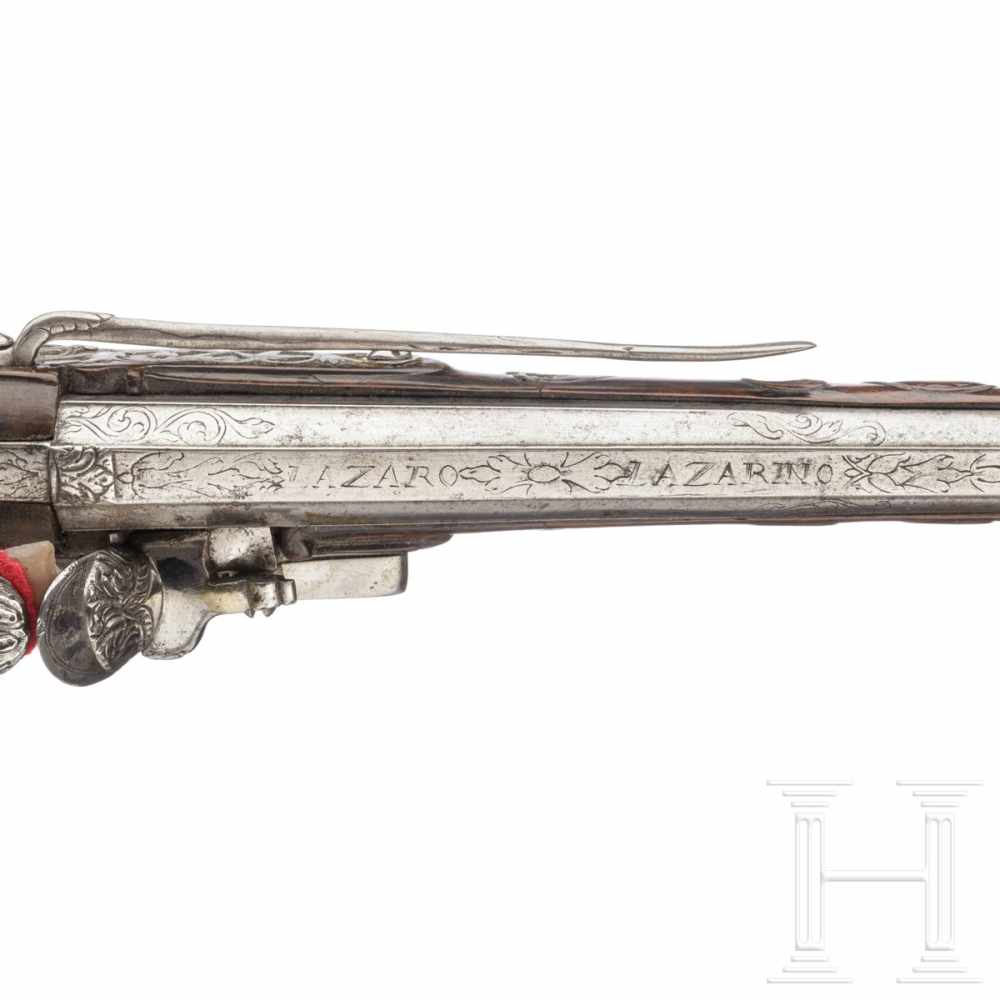 A flintlock pistol, Giovanni Cattaneo in Milan, circa 1700Smooth-bore barrel in 14 mm calibre, the - Image 7 of 8