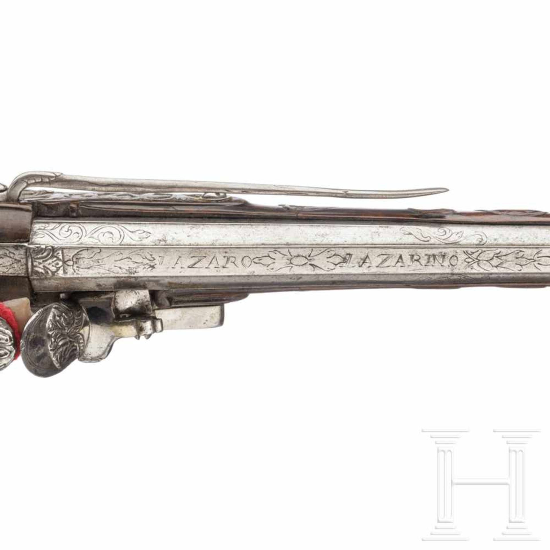 A flintlock pistol, Giovanni Cattaneo in Milan, circa 1700Smooth-bore barrel in 14 mm calibre, the - Bild 7 aus 8