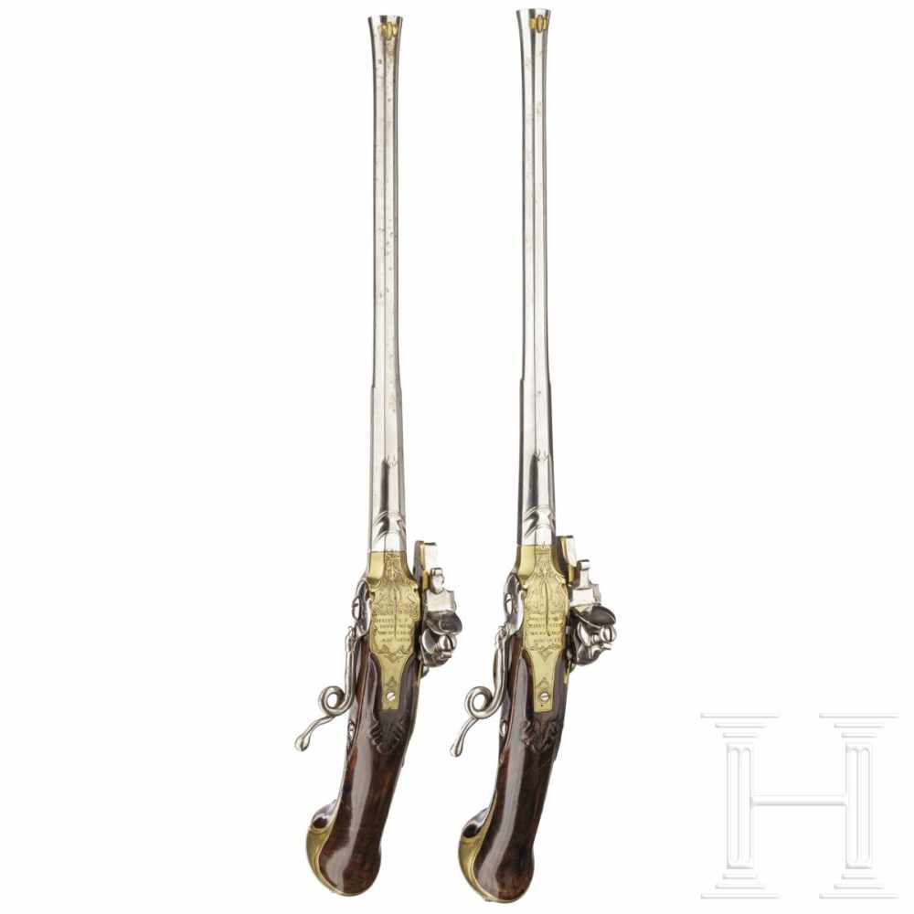 A pair of unusual self-loading flintlock pistols, Emanuel Wetschgin in Augsburg, circa 1710Octagonal - Image 4 of 8