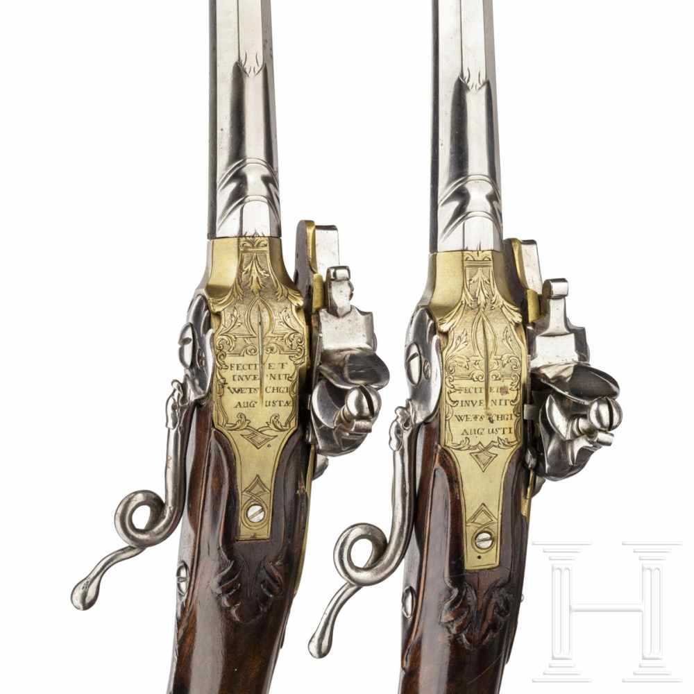 A pair of unusual self-loading flintlock pistols, Emanuel Wetschgin in Augsburg, circa 1710Octagonal - Image 8 of 8