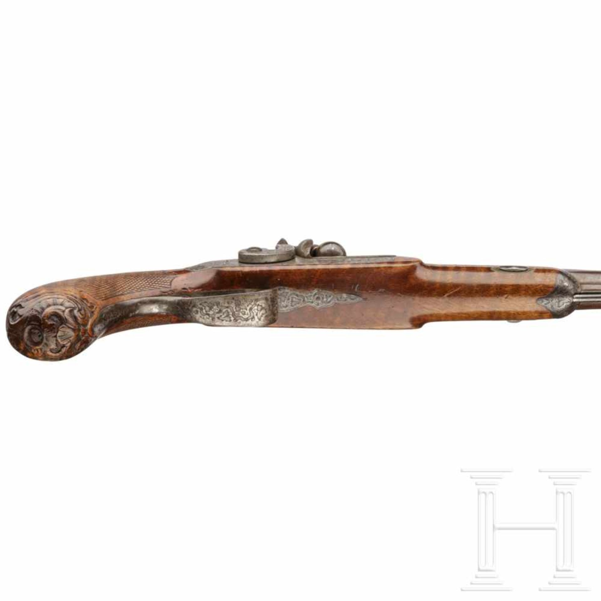 A French percussion pistol-carbine, circa 1850Oktagonaler, in rund übergehender Lauf mit feinen - Bild 5 aus 5