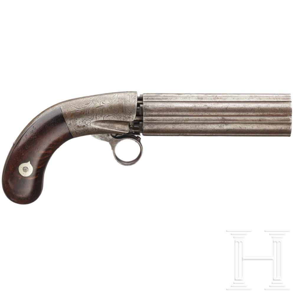 A US American pepperbox revolver, ca. 1850Kal. .29 Blackpowder, Nr. 15, Sechsschüssiges