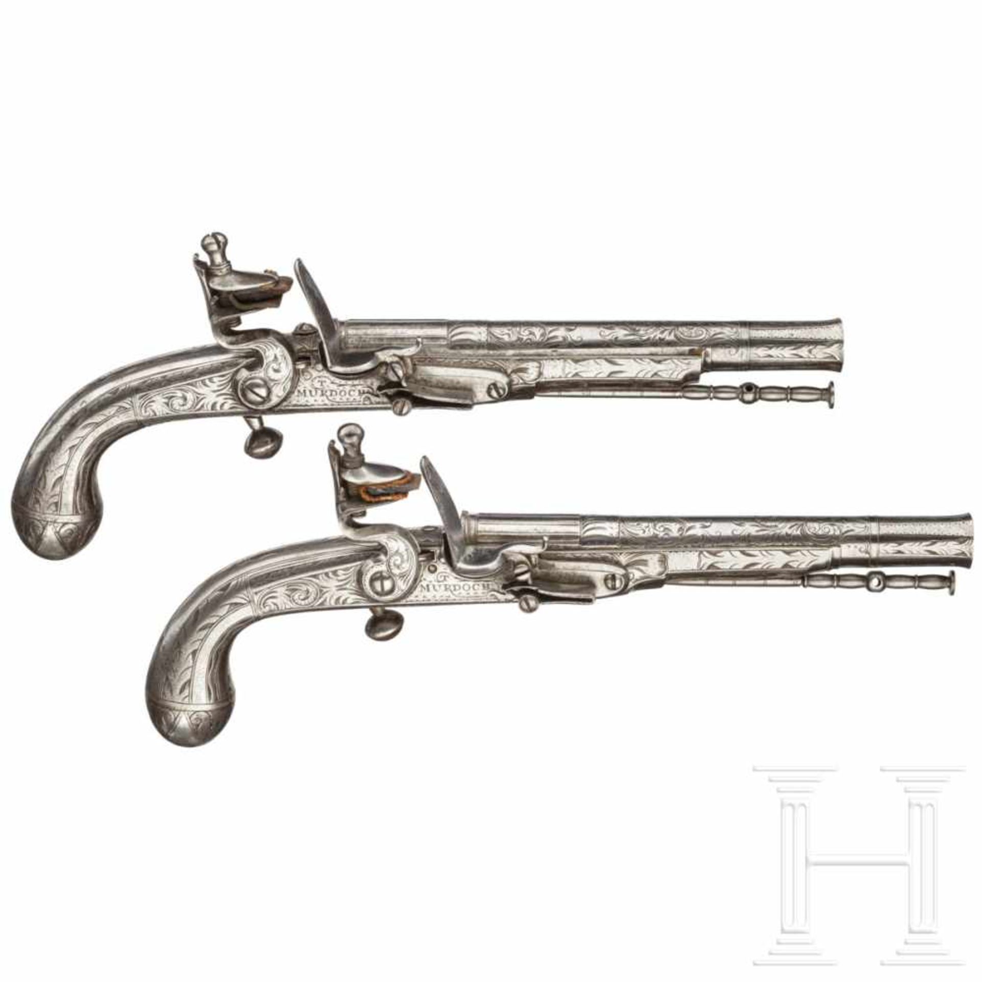 A pair of Scottish all-metal flintlock pistols, Thomas Murdoch, circa 1750The round barrels - Bild 2 aus 6