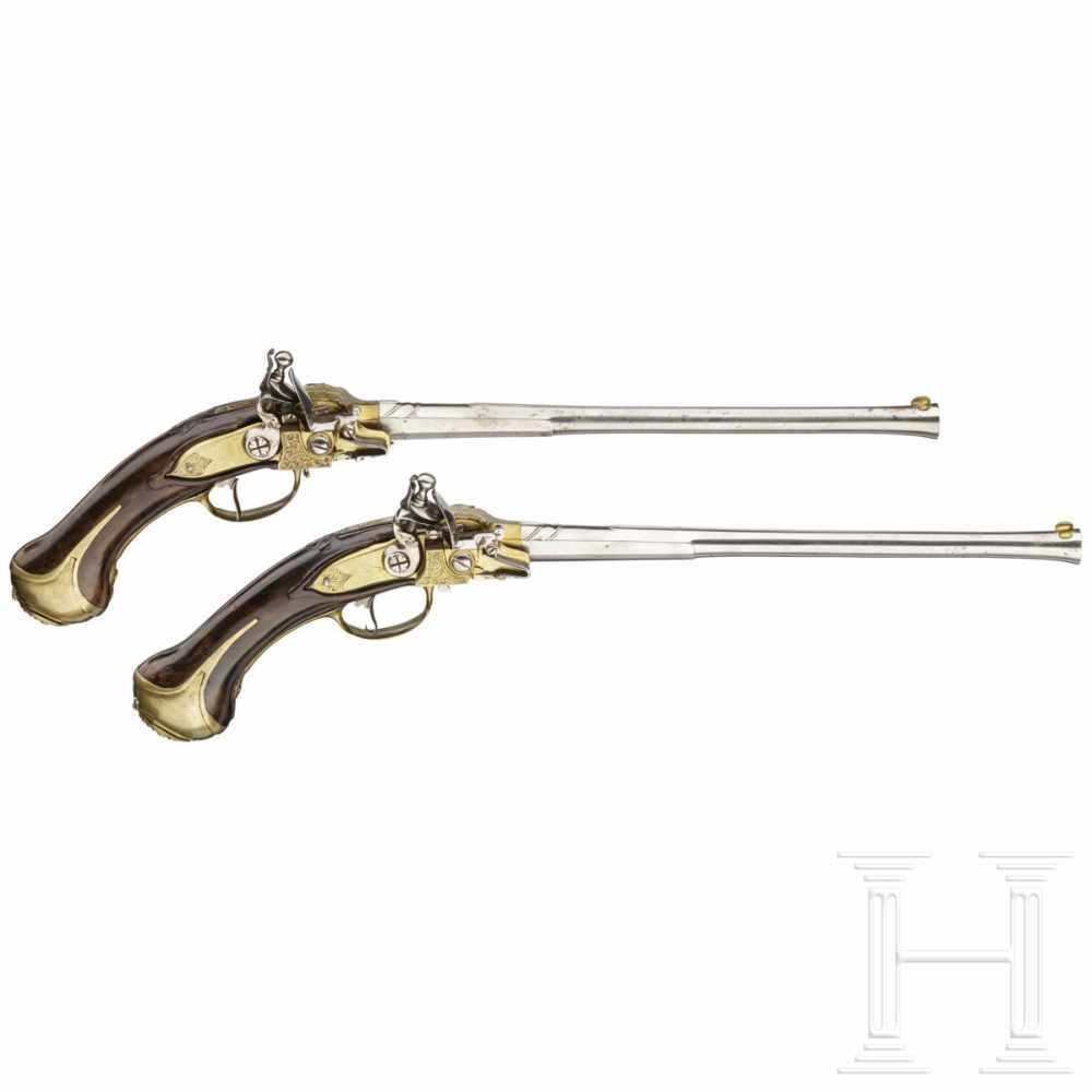 A pair of unusual self-loading flintlock pistols, Emanuel Wetschgin in Augsburg, circa 1710Octagonal - Image 2 of 8