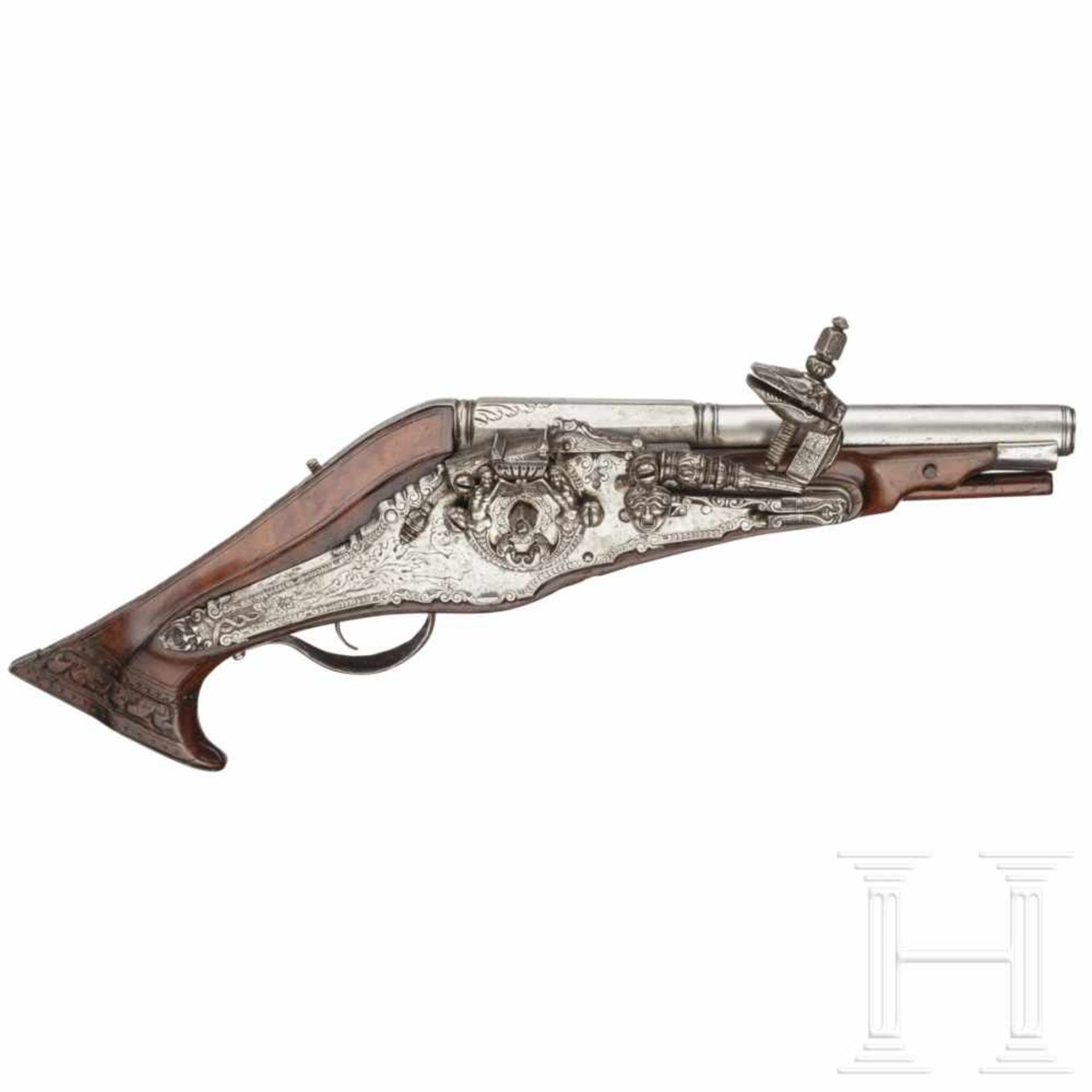 A rare North French wheellock pistol with an elaborately chased lock, circa 1570Two-stage smooth - Bild 2 aus 7