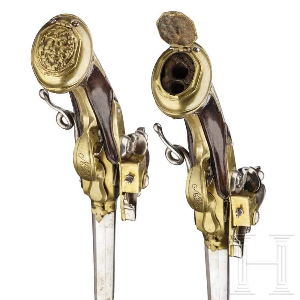 A pair of unusual self-loading flintlock pistols, Emanuel Wetschgin in Augsburg, circa 1710Octagonal - Image 7 of 8