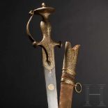 A gold-inlaid Indian tulwar with single-edged blade of fine, grained wootz-Damascus steel, 1st