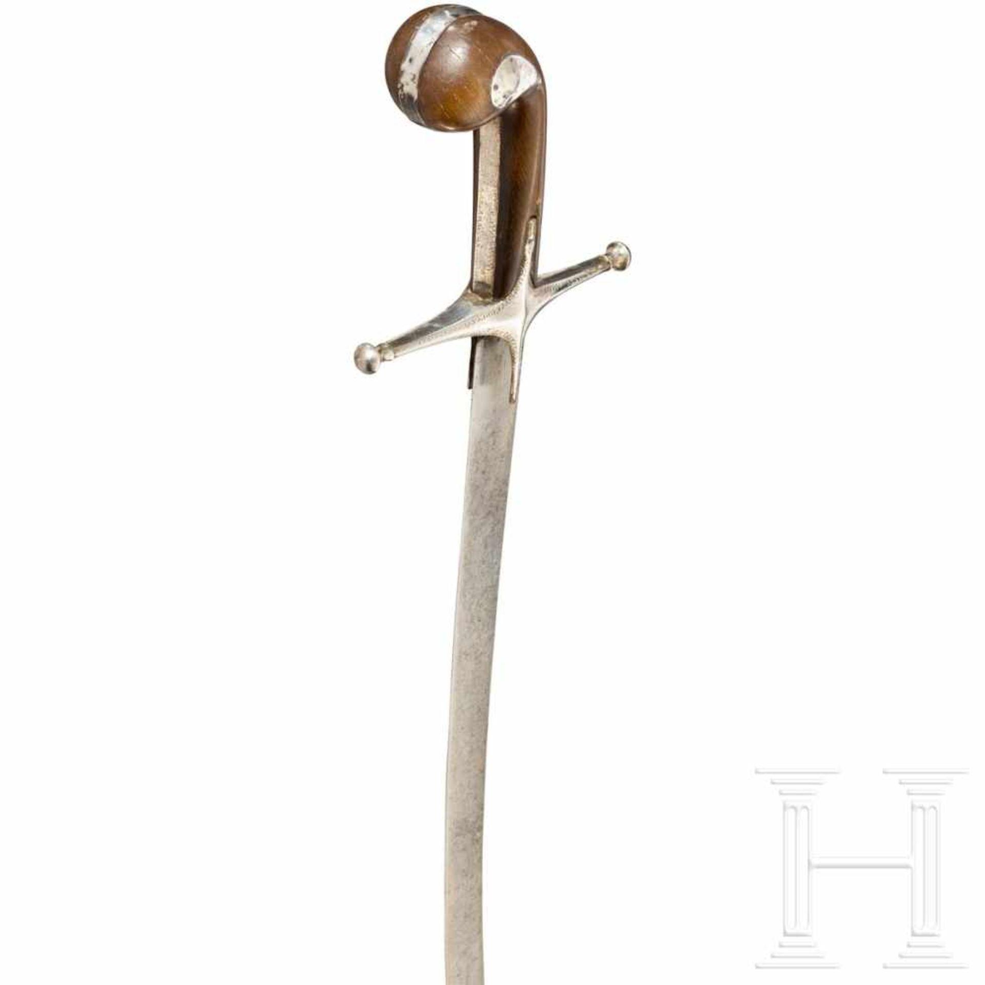 An Ottoman shamshir with rhinoceros grip, around 1800Gekrümmte, flache Rückenklinge, etwas narbige - Bild 3 aus 6