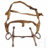 A chiselled Tibetan snaffle with silver and gold inlays, 18th centuryThe head harness made of double