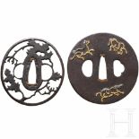 Two Japanese tsuba, Edo/Meiji periodZwei eiserne Tsuben. Eine Marugata Tsuba mit eingelegten