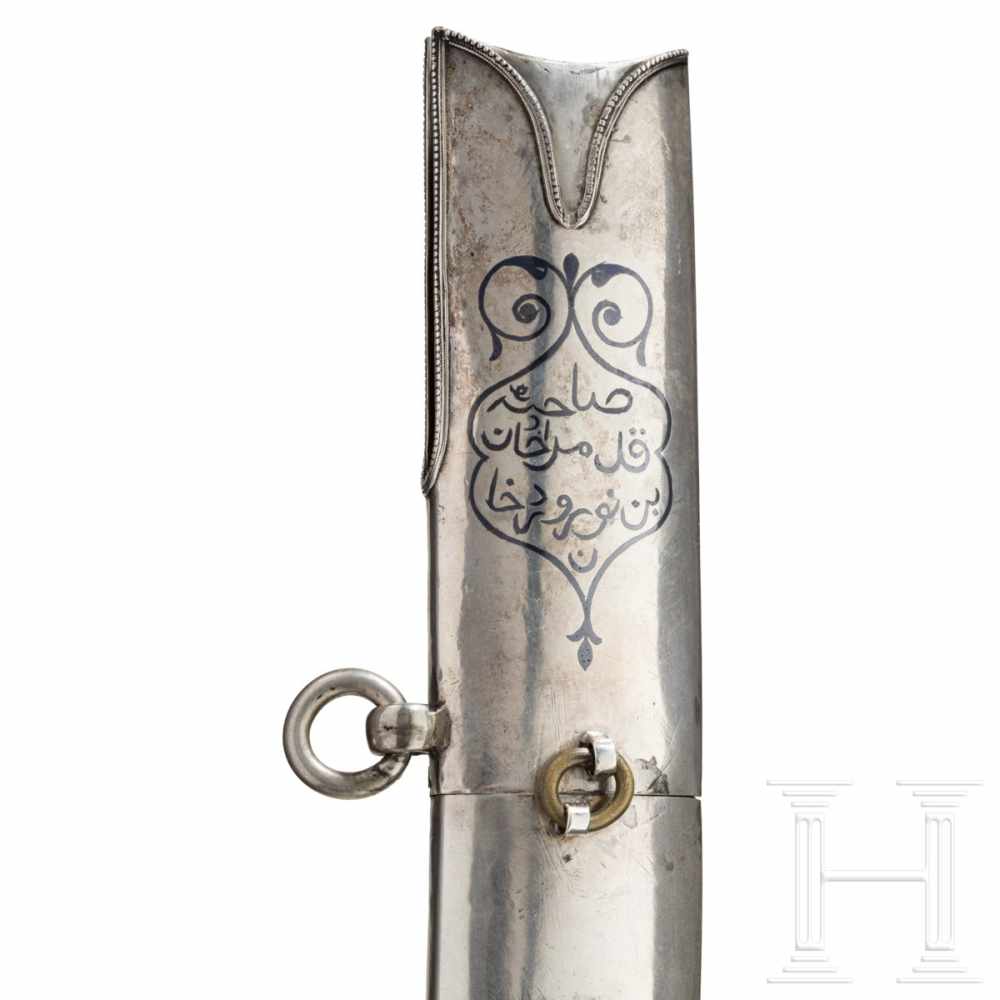 A Turkmenistanian nielloed and partially gilt, silver-mounted shamshir, end of the 19th centuryThe - Image 8 of 9