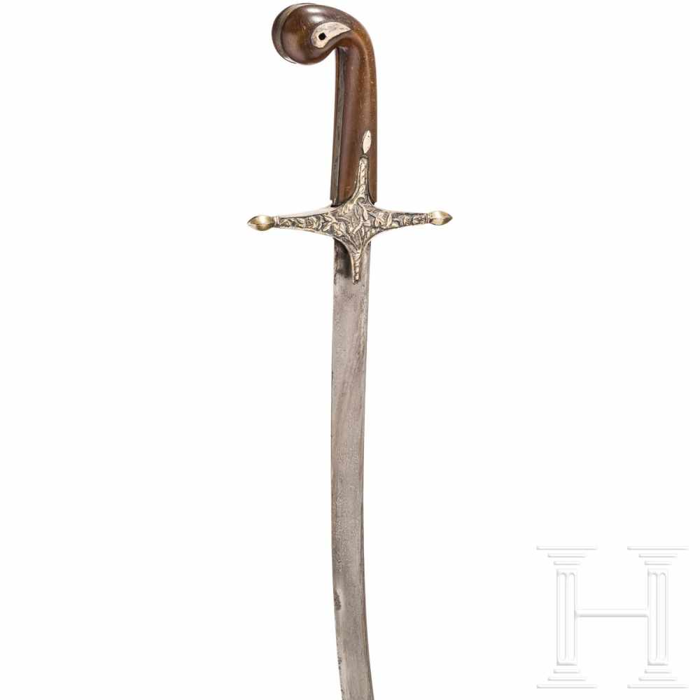 A silver-mounted Ottoman shamshir, circa 1800Strongly curved, slender single edged blade of fine - Image 3 of 4