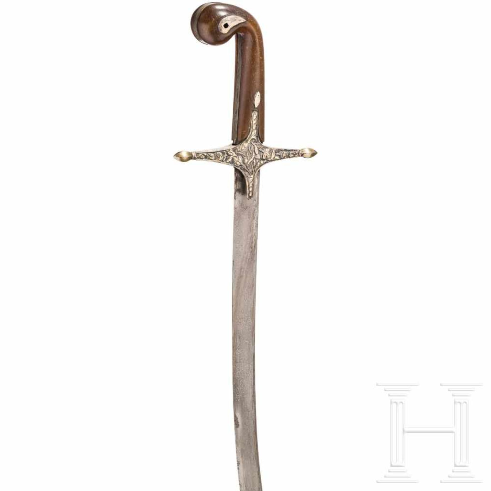 A silver-mounted Ottoman shamshir, circa 1800Strongly curved, slender single edged blade of fine - Bild 3 aus 4