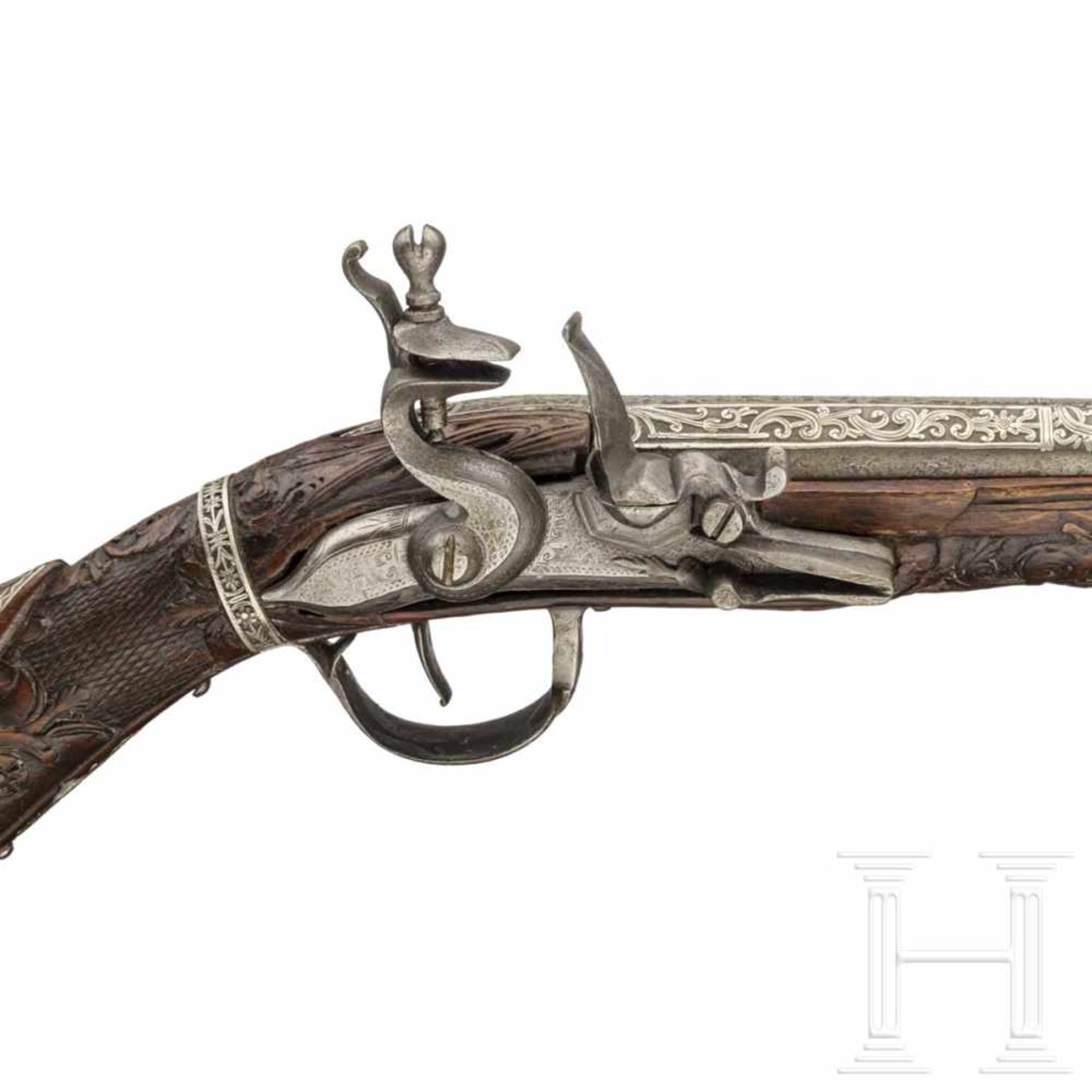 A Balkan-Ottoman silver-damascened flintlock blunderbuss, 19th centuryAn der Mündung - Bild 5 aus 6