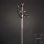 A Saxon rapier with silver grip mountings, circa 1600The narrow, double-edged blade of flattened
