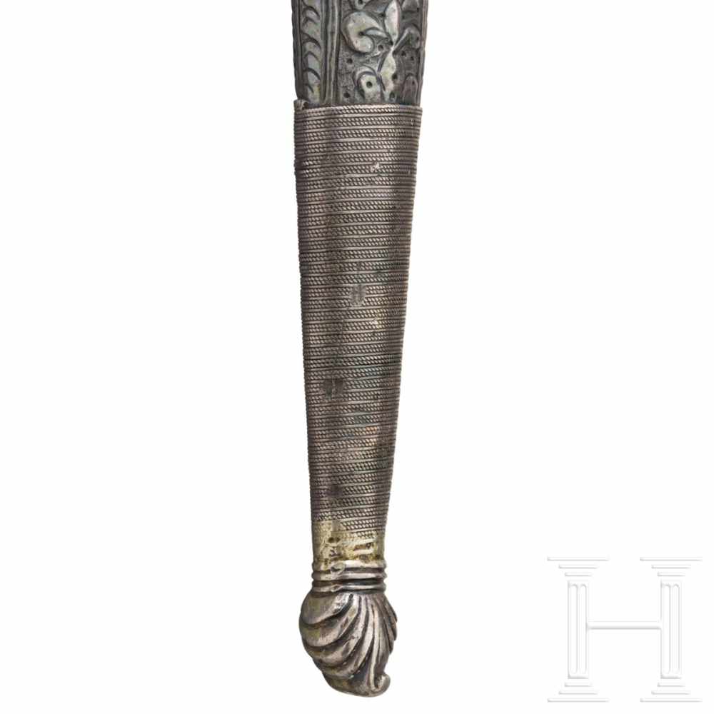 An Ottoman silver-mounted spearhead dagger, set with corals, circa 1800The double-edged blade in - Image 6 of 6