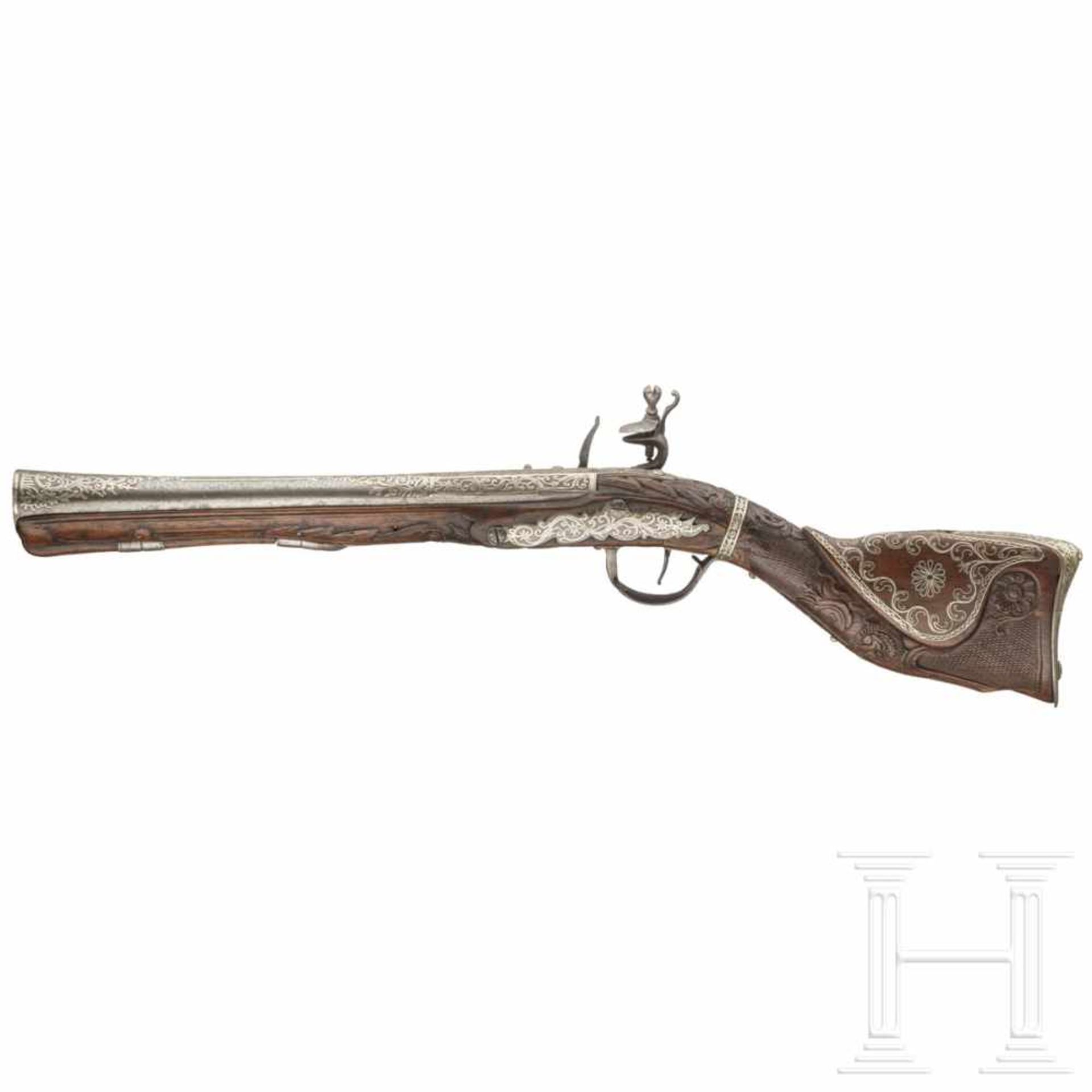 A Balkan-Ottoman silver-damascened flintlock blunderbuss, 19th centuryAn der Mündung - Bild 2 aus 6