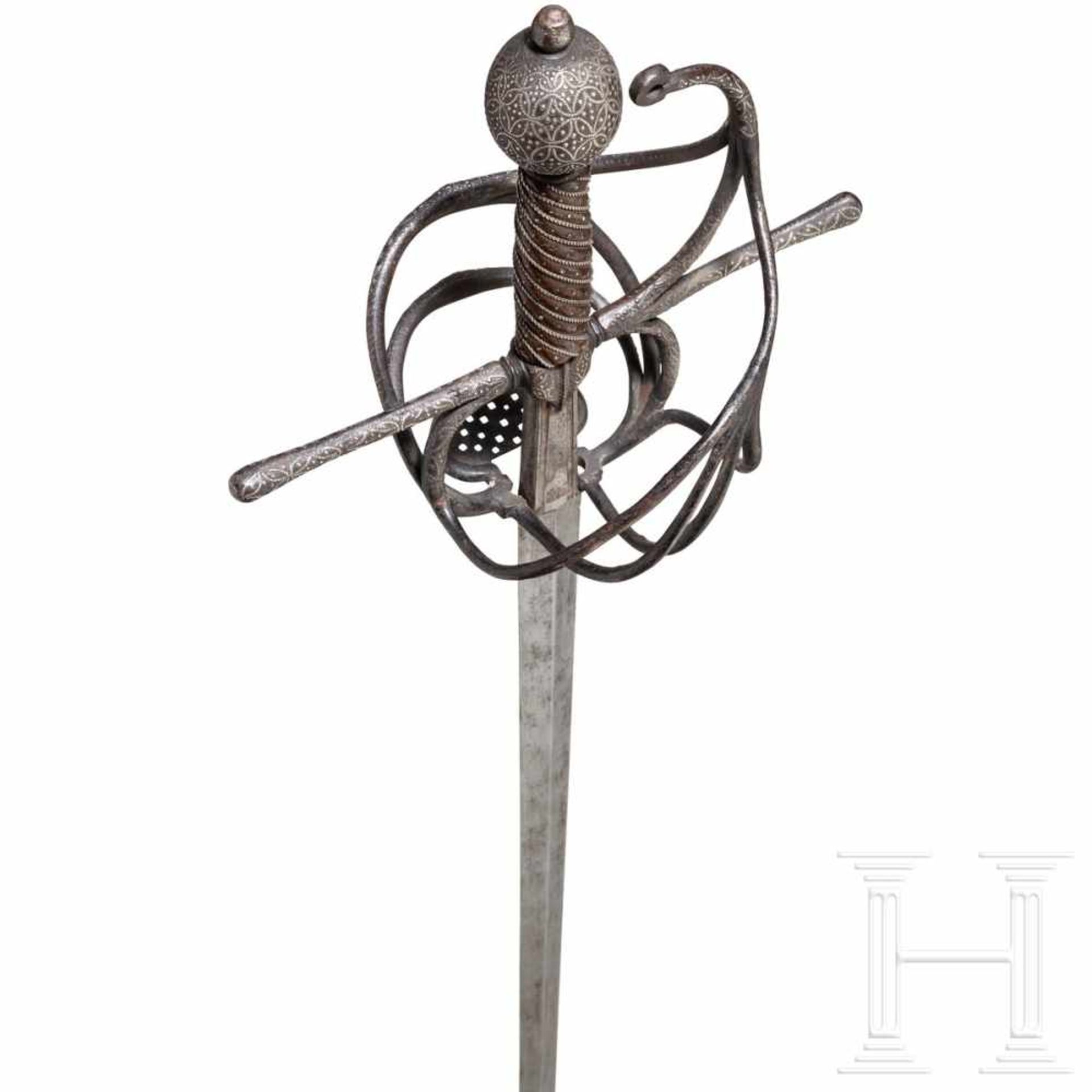 A German silver-inlaid rapier, circa 1600Long, double-edged thrusting blade of diamond section. A - Bild 5 aus 8