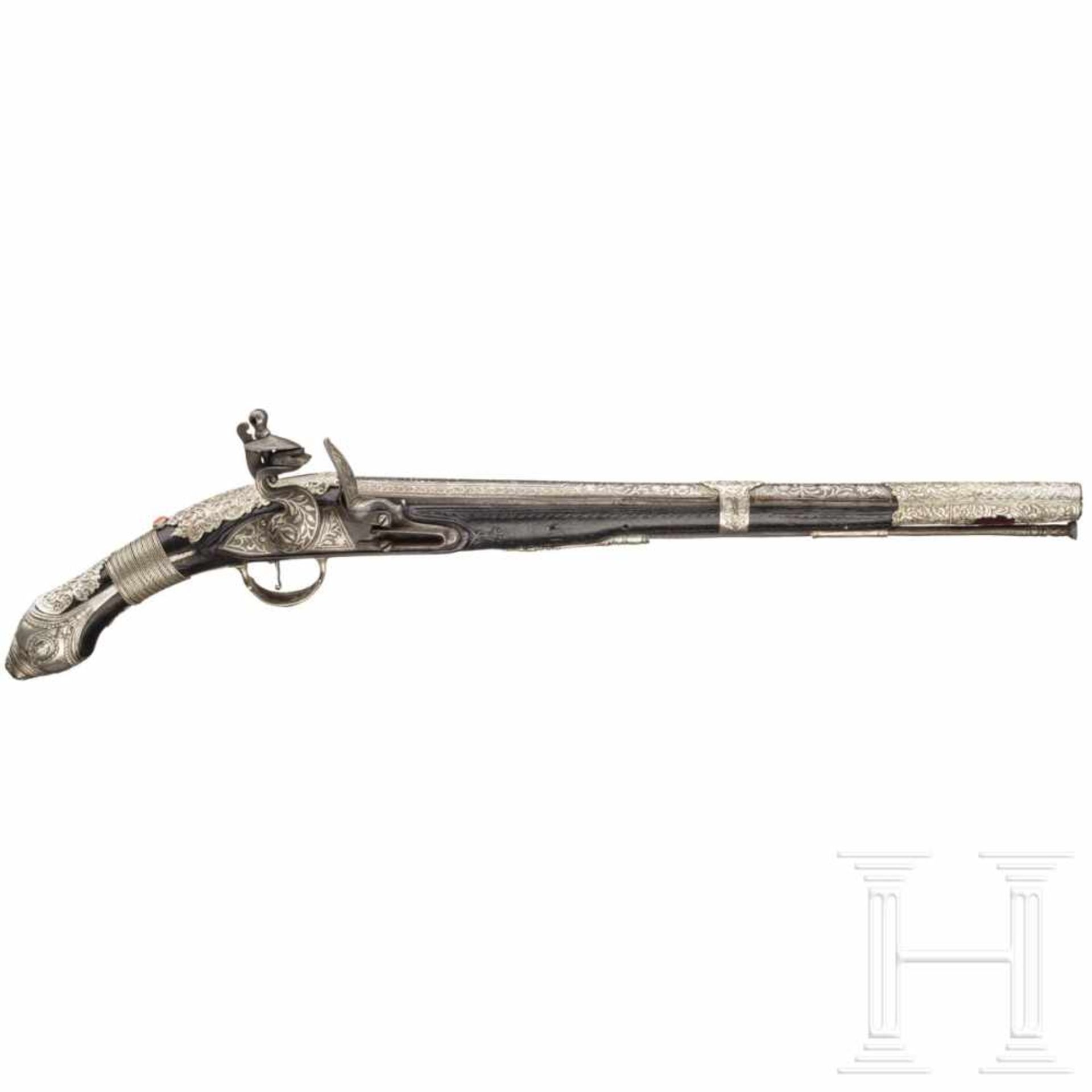 An Ottoman-Greek (Crete) silver mounted flintlock pistol, circa 1800Achtkantiger, in rund