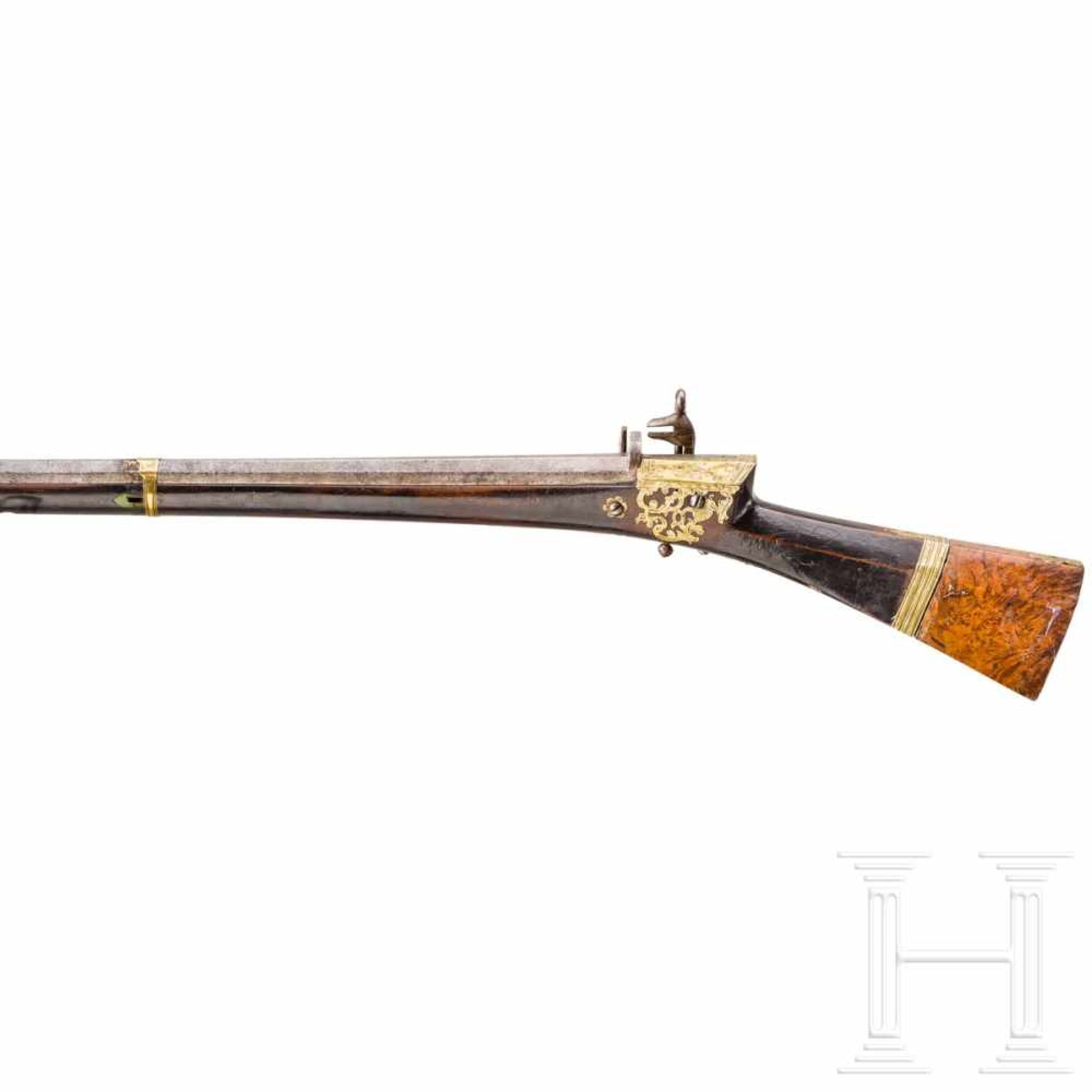 An Ottoman miquelet rifle (tüfek), 18th centuryAchtkantiger, siebenfach gezogener Lauf aus - Bild 2 aus 3