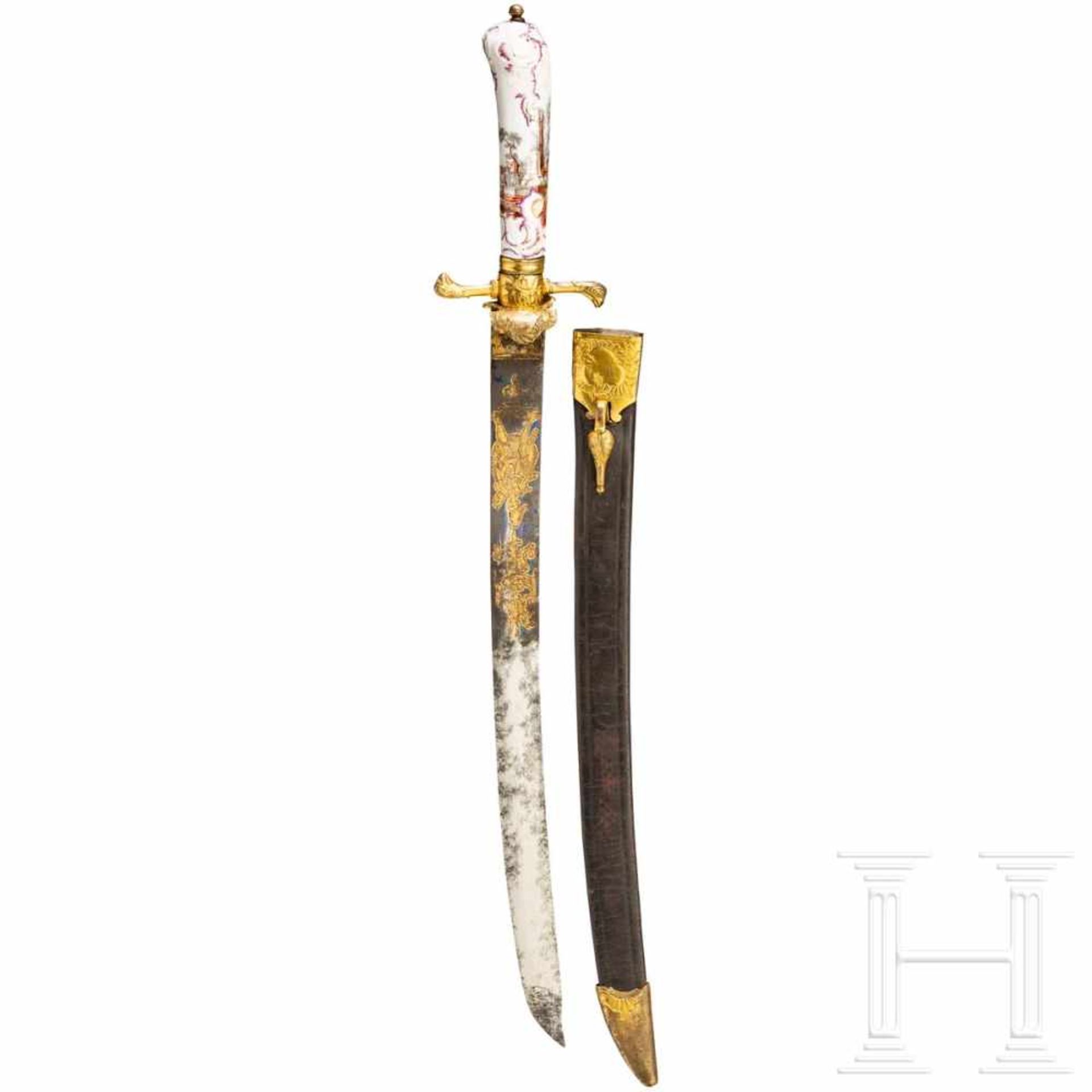 A courtly hunting sword with porcelain handle, Berlin/Dresden, circa 1760Slender single-edged