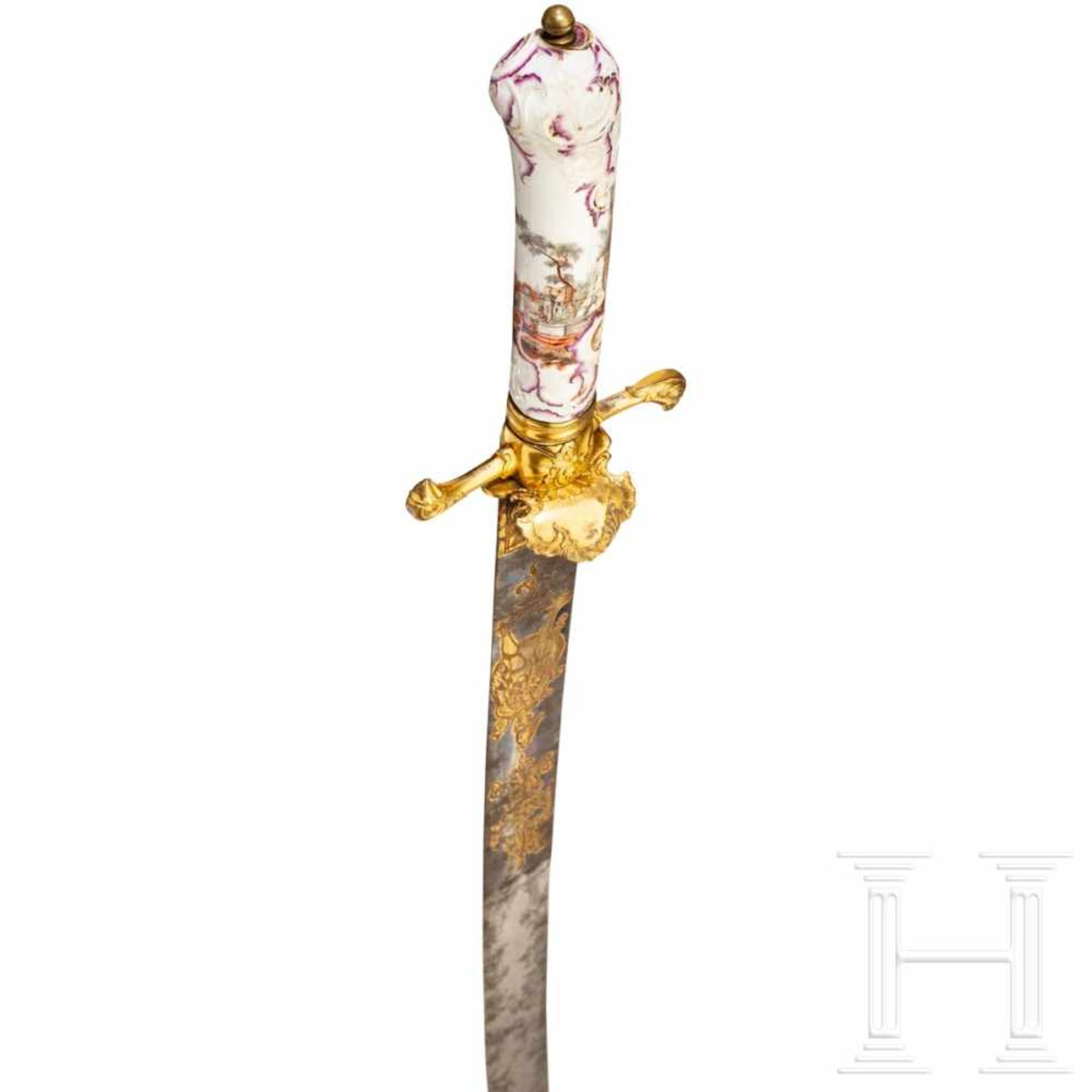 A courtly hunting sword with porcelain handle, Berlin/Dresden, circa 1760Slender single-edged - Bild 3 aus 6