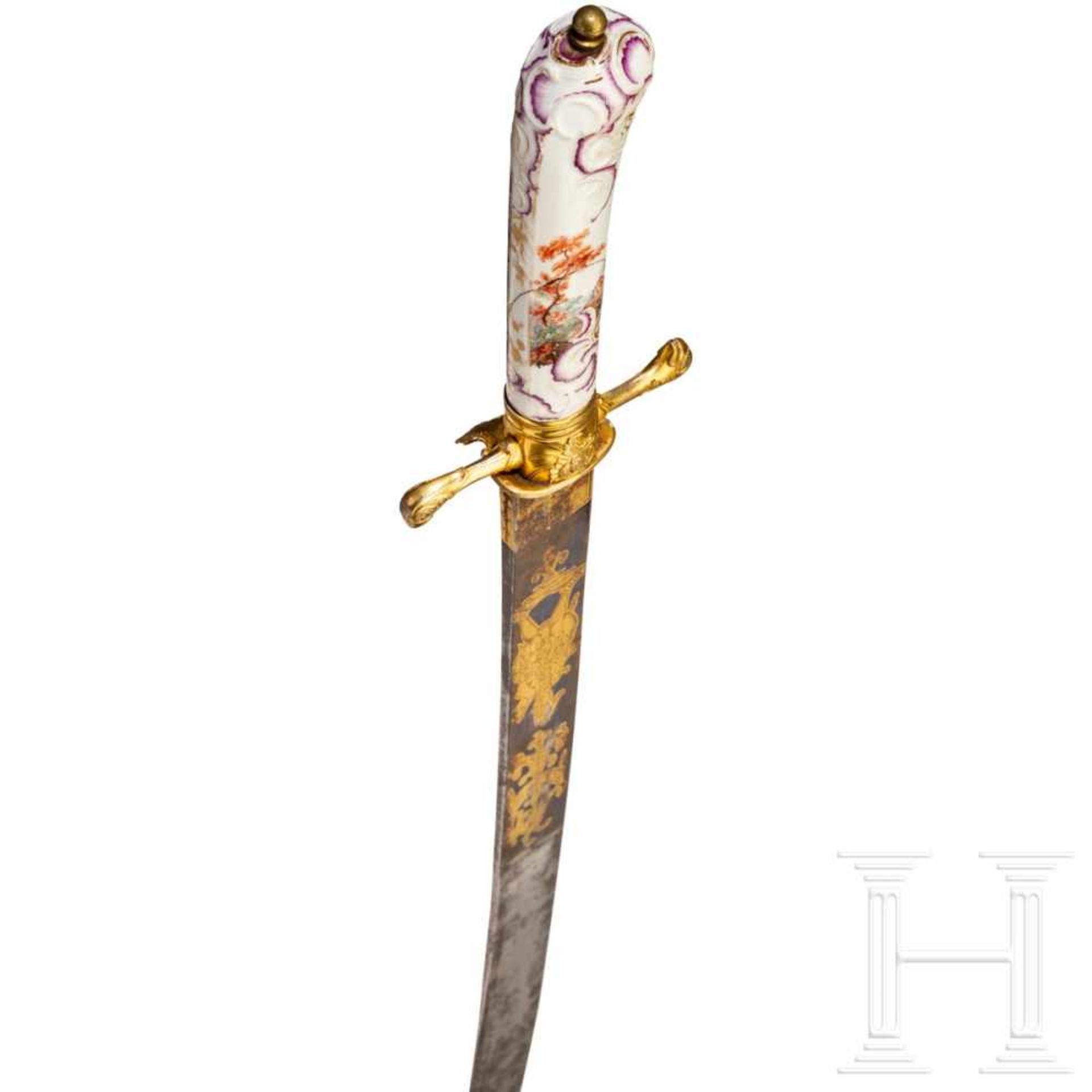 A courtly hunting sword with porcelain handle, Berlin/Dresden, circa 1760Slender single-edged - Bild 4 aus 6