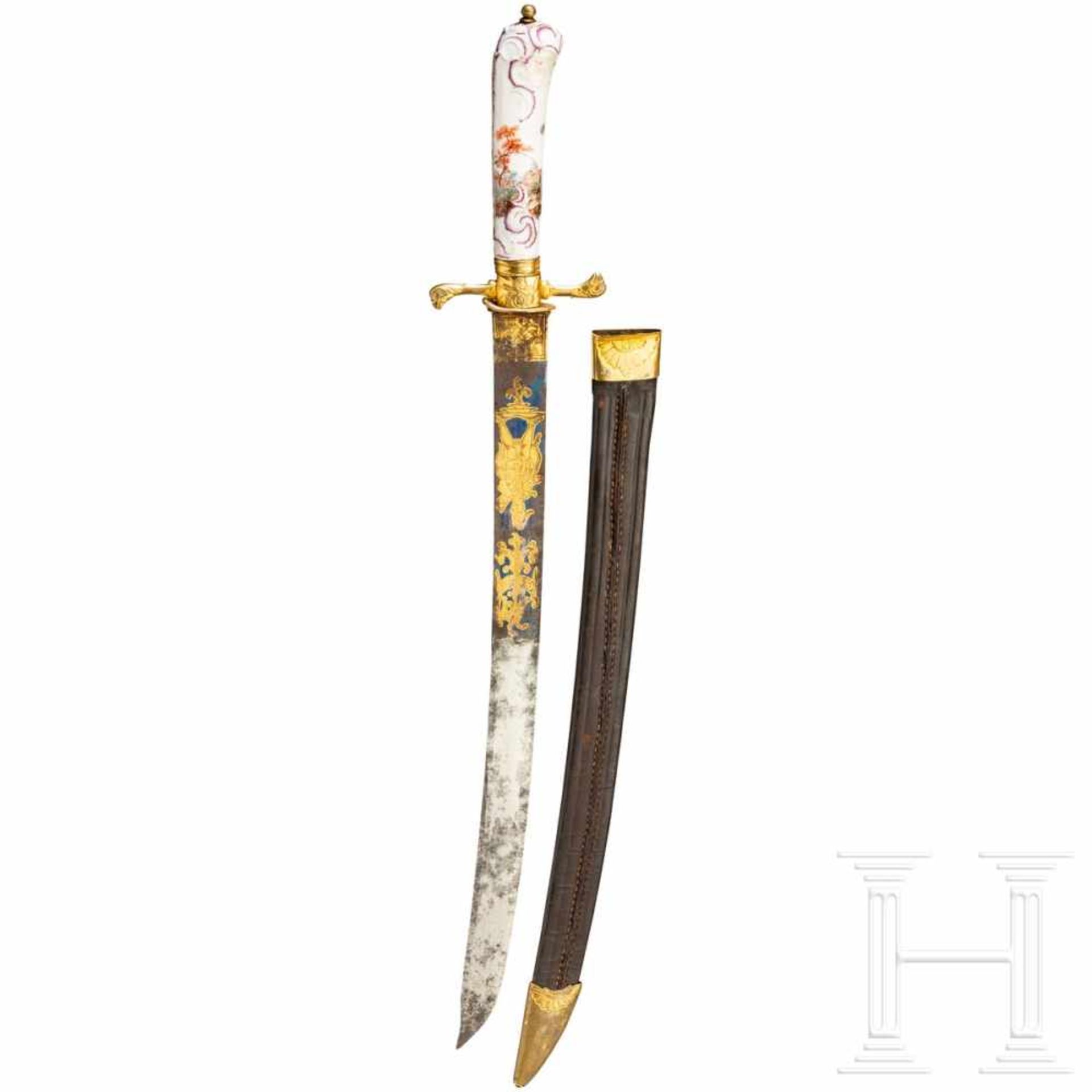 A courtly hunting sword with porcelain handle, Berlin/Dresden, circa 1760Slender single-edged - Bild 2 aus 6
