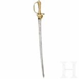 A German hunting sabre with chiselled and gilded brass handle, circa 1740Slightly curved blade