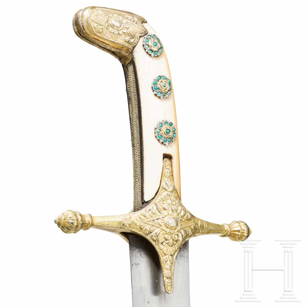 A Balkan Turkish silver-mounted, partially gilt kilij, set with turquoises, late 18th centuryThe - Image 5 of 6