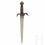 An Italian left-handed dagger, circa 1600The broad, double-edged blade with a long fuller, three