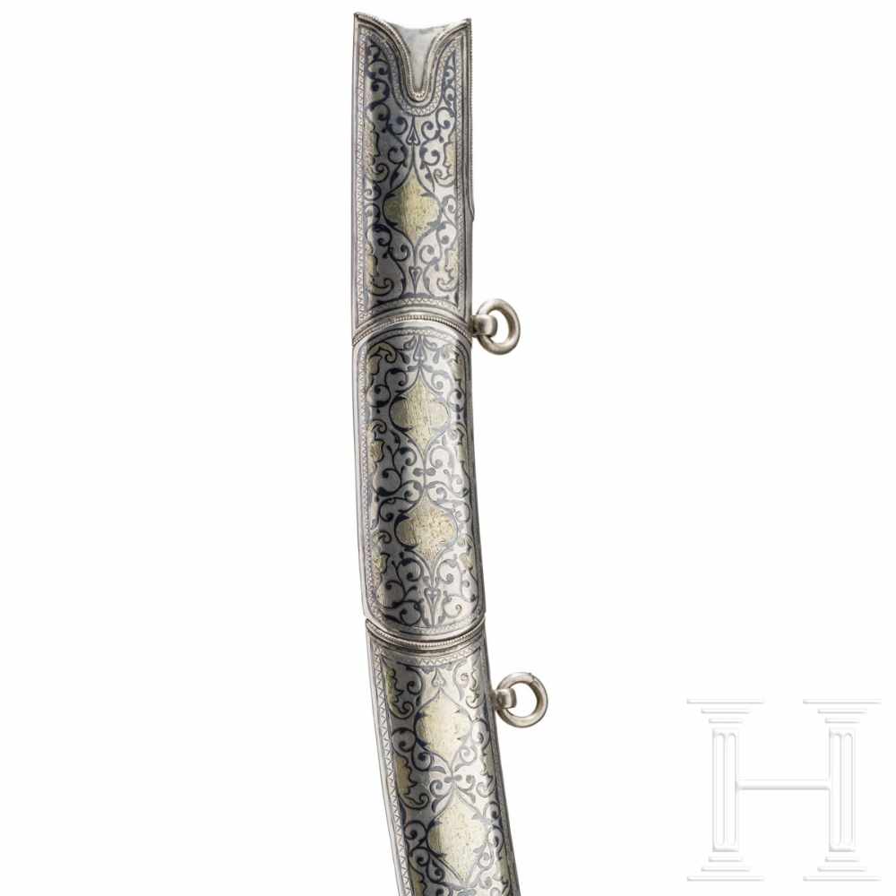 A Turkmenistanian nielloed and partially gilt, silver-mounted shamshir, end of the 19th centuryThe - Image 7 of 9