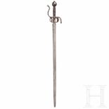 A German military rapier, ca. 1600Breite zweischneidige Klinge mit linsenförmigem Querschnitt. Die