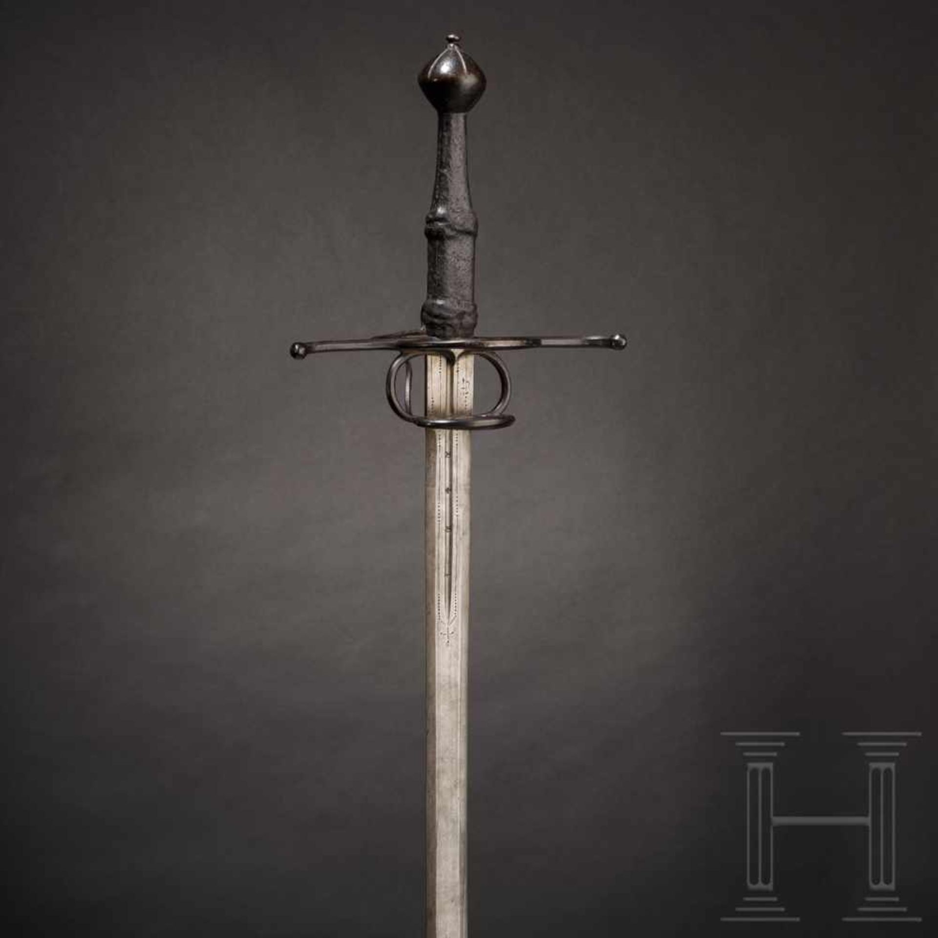 A German hand-and-a-half riding sword, circa 1570/80The double-edged blade of flattened hexagonal