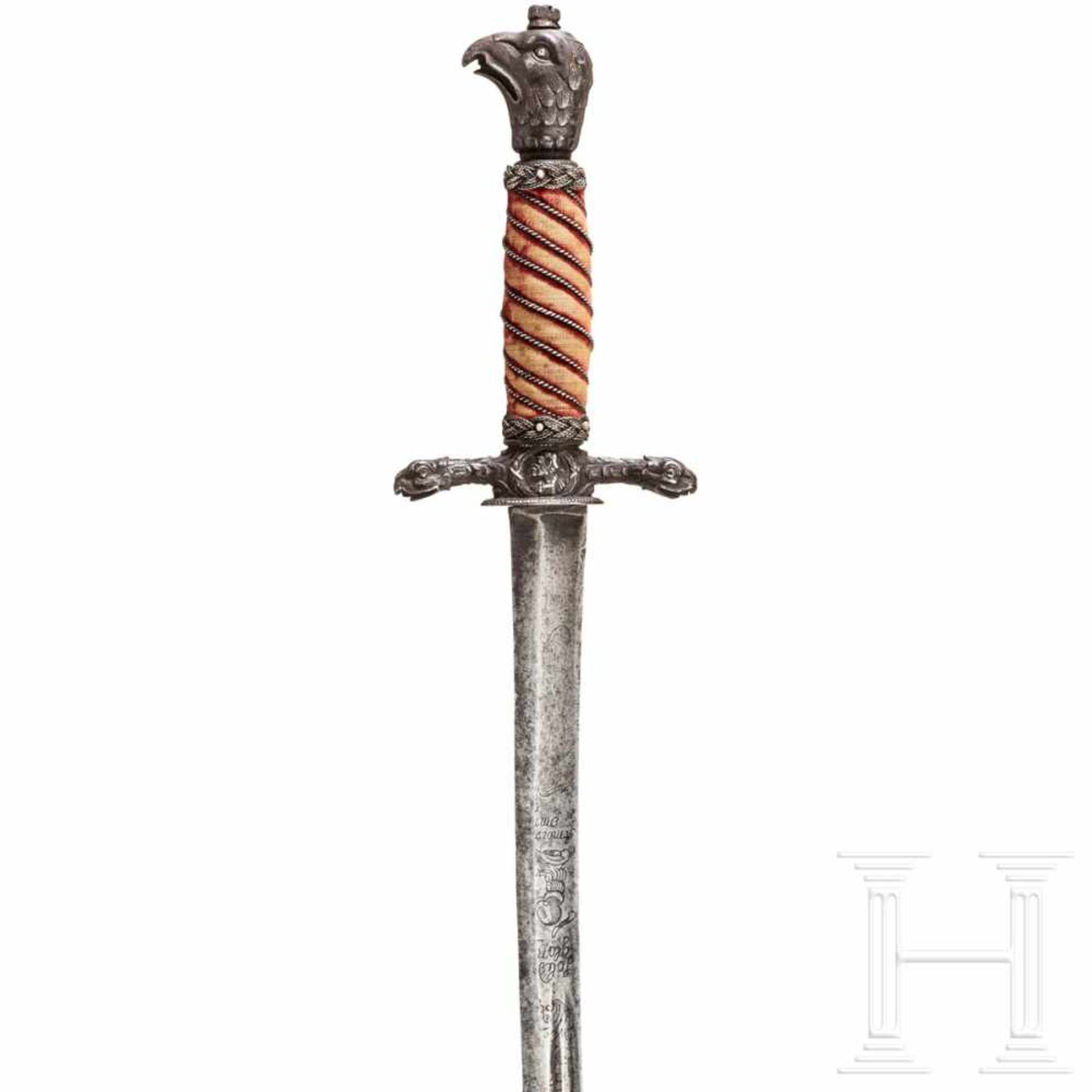 A silver-inlaid German hunting sabre, circa 1760Gekrümmte und beidseitig doppelt gekehlte - Bild 3 aus 4