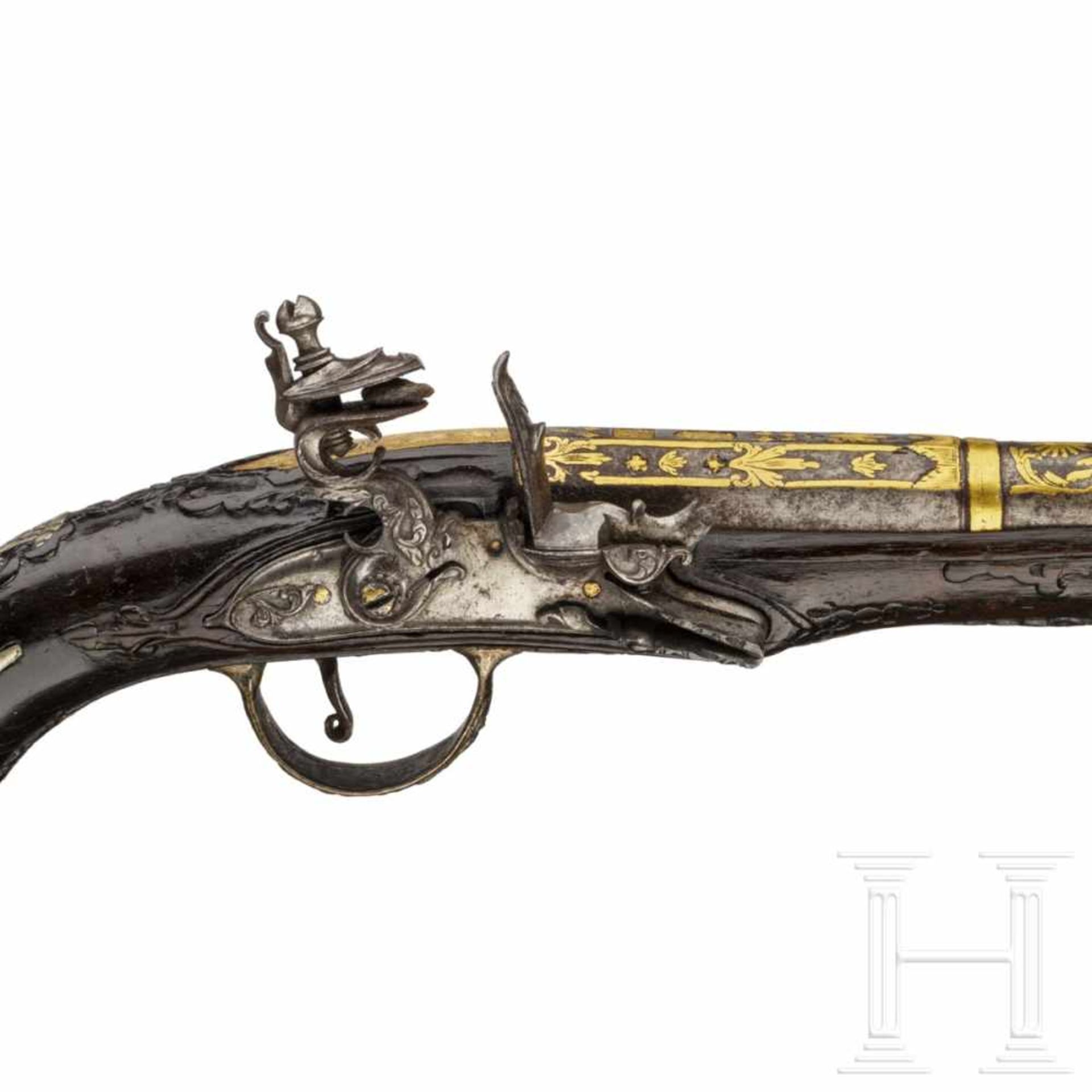A Balkan flintlock pistol, 19th centuryÄlterer, glatter spanischer Lauf im Kaliber 14 mm, über der - Bild 5 aus 6