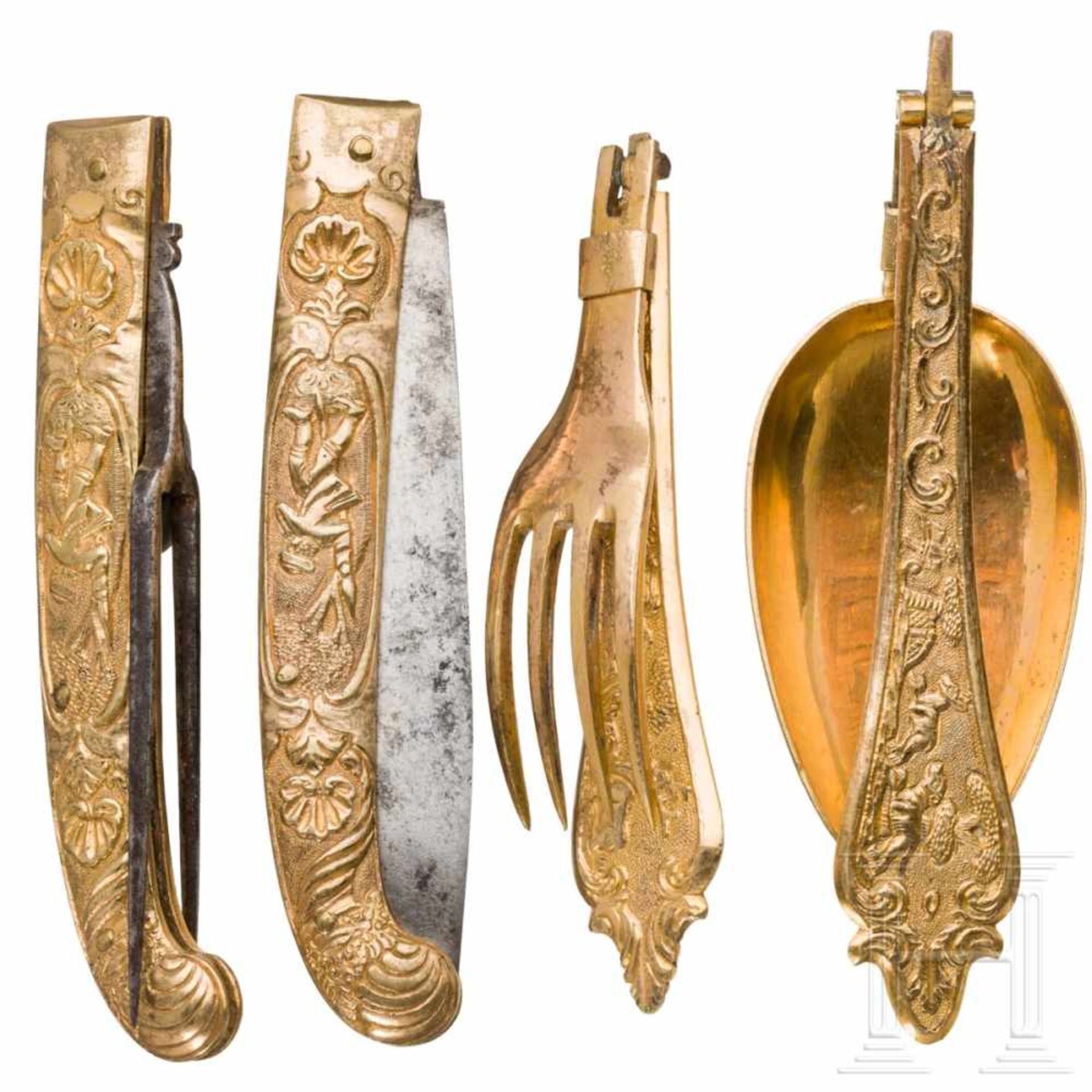 A set of Baroque travel cutlery in a case, Carlsbad, 18th centuryFour-part travel cutlery set, - Bild 2 aus 4