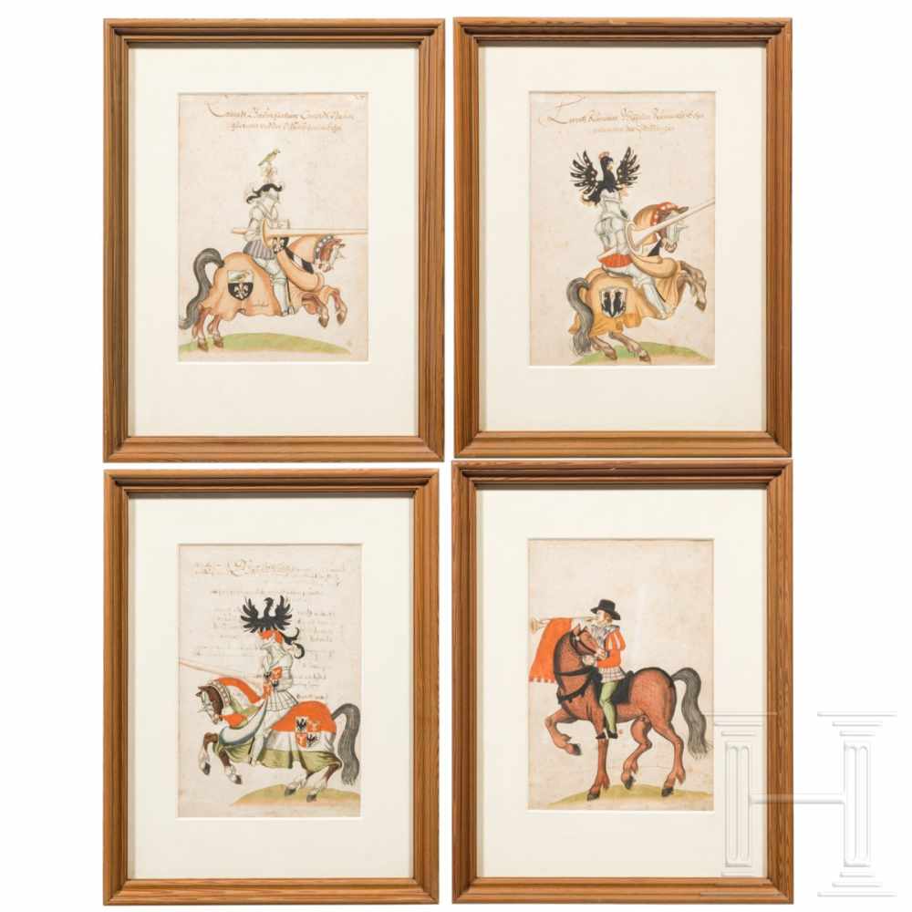 Four drawings from a South German book on tournaments, 1st half of the 16th centuryDrei