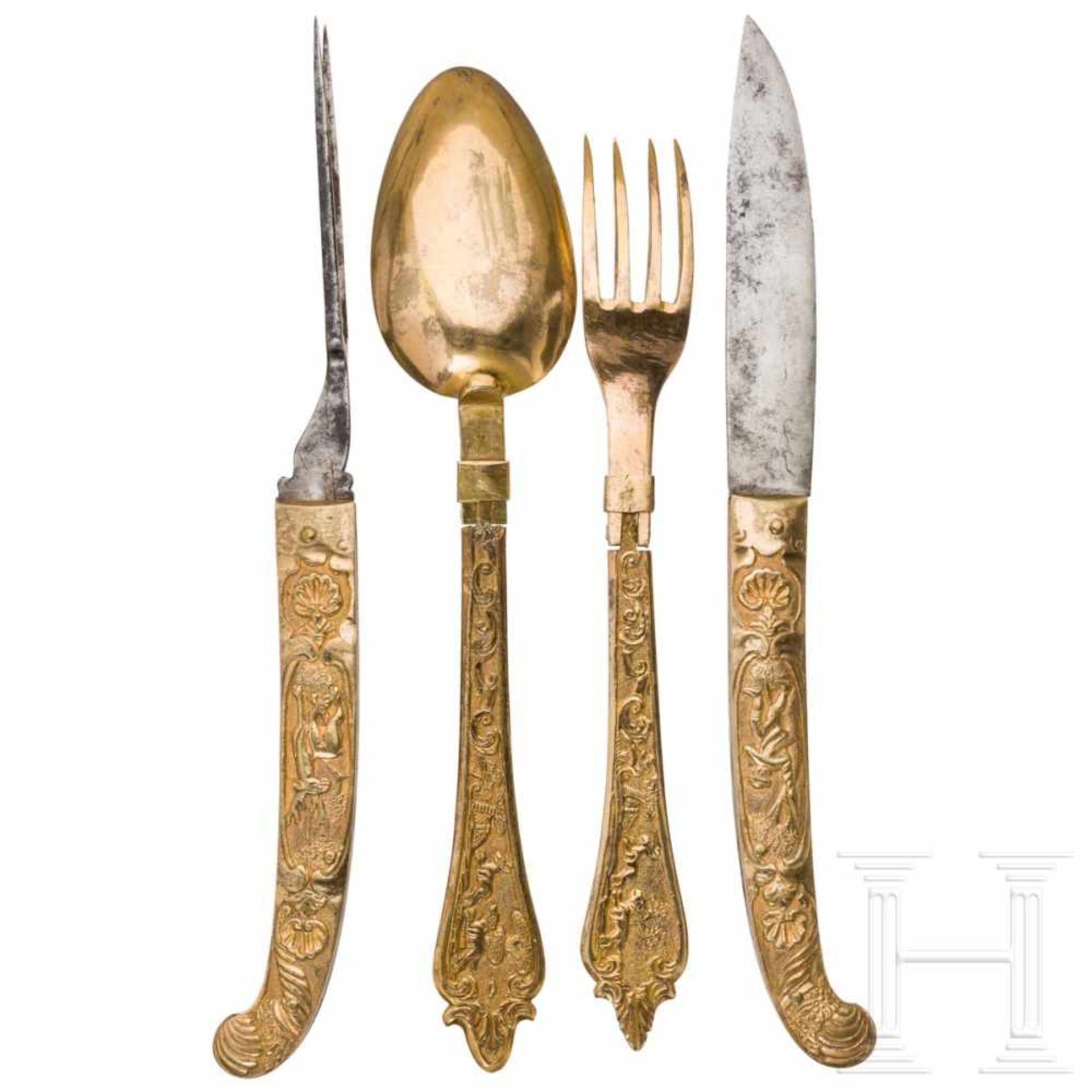 A set of Baroque travel cutlery in a case, Carlsbad, 18th centuryFour-part travel cutlery set, - Bild 4 aus 4