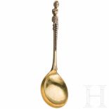 A fine gilded Polish Baroque silver spoon with female caryatid, master's mark of Johann Christian