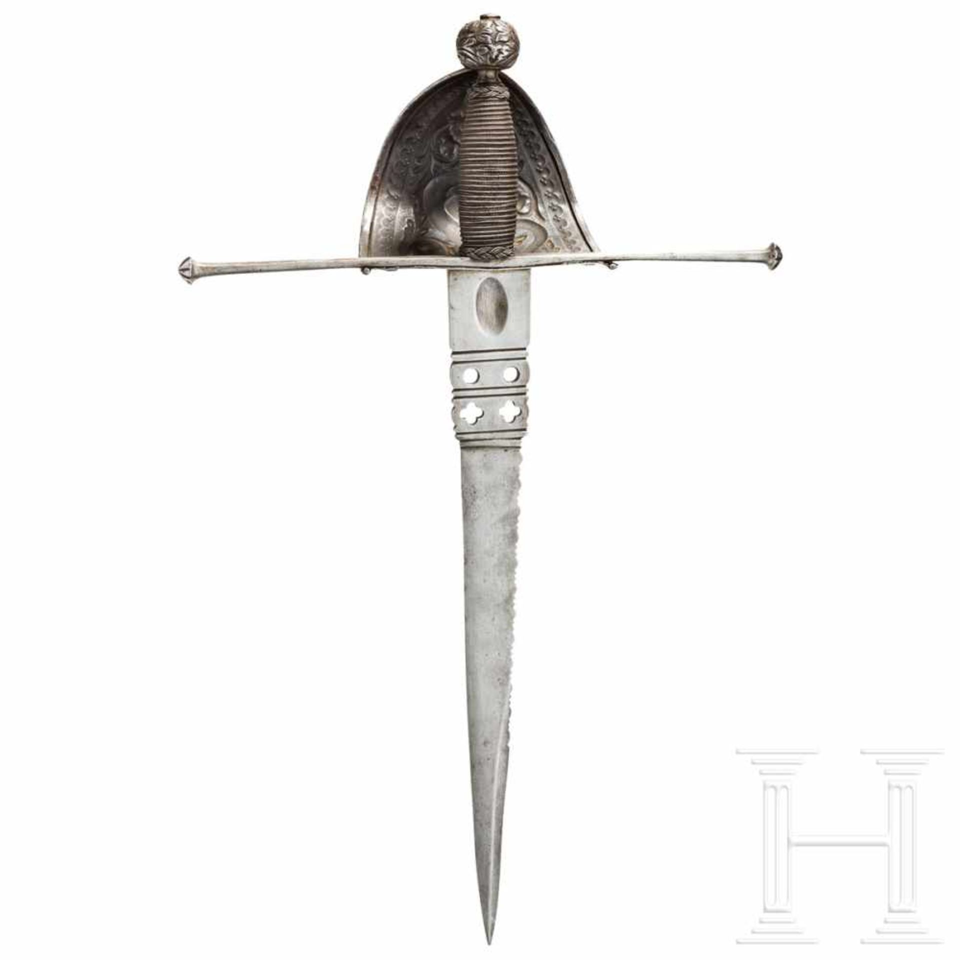 A left-hand dagger, ca. 1700Zusammengesetzt aus originalen und neuen Teilen. Kräftige, glatte und - Bild 2 aus 2
