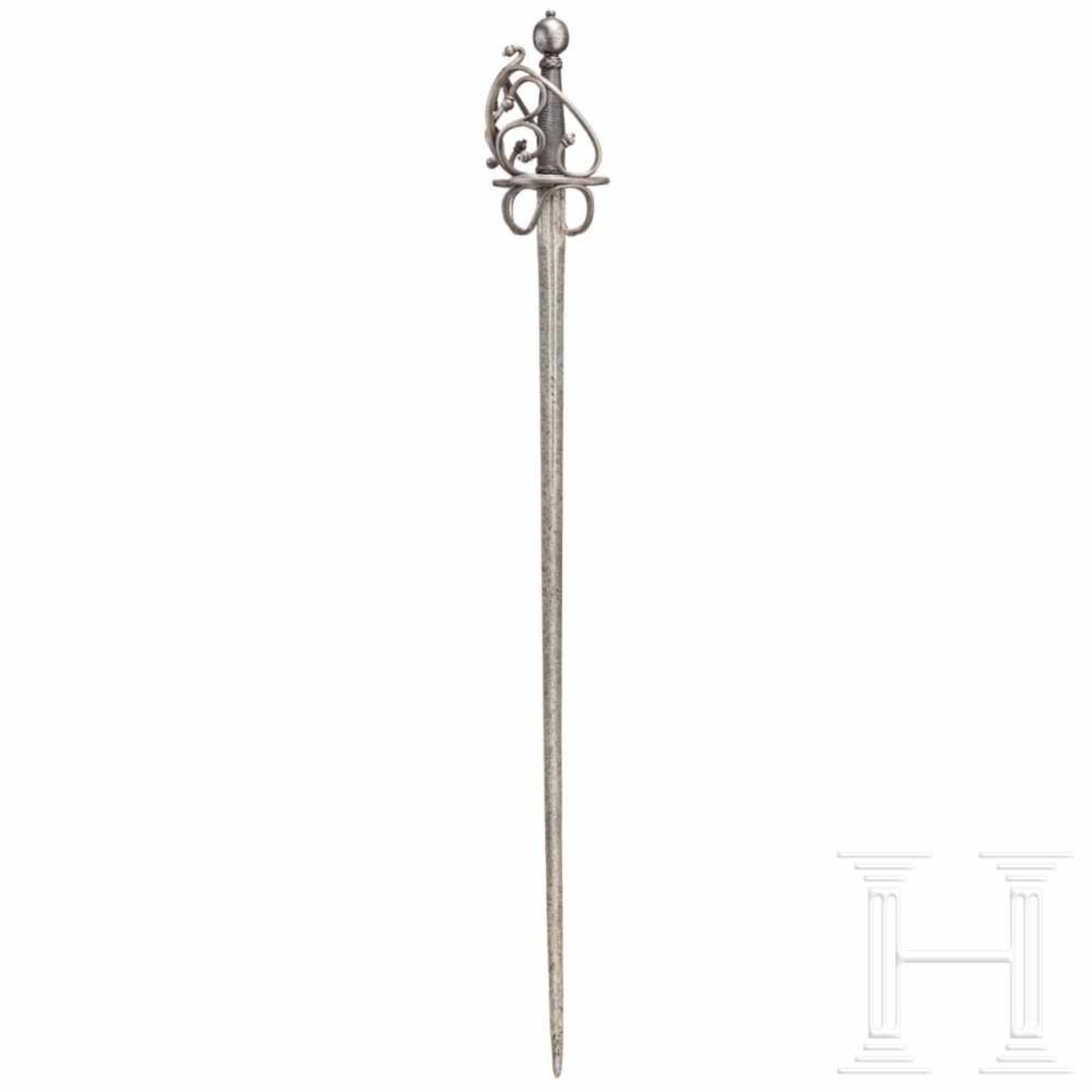 A southern German basket-hilt sword, circa 1560Schlanke zweischneidige Klinge mit linsenförmigem