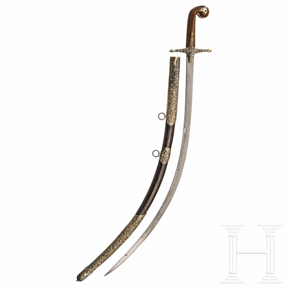 A silver-mounted Ottoman shamshir, circa 1800Strongly curved, slender single edged blade of fine - Image 2 of 4